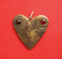 Pendent, Heart with Red Garnets, Ancient Roman Bronze